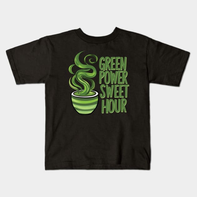 Green Power Sweet Hour Matcha Tea Gift Kids T-Shirt by GrafiqueDynasty